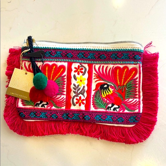 Target Handbags - Embroidered Pink Clutch with Fringe